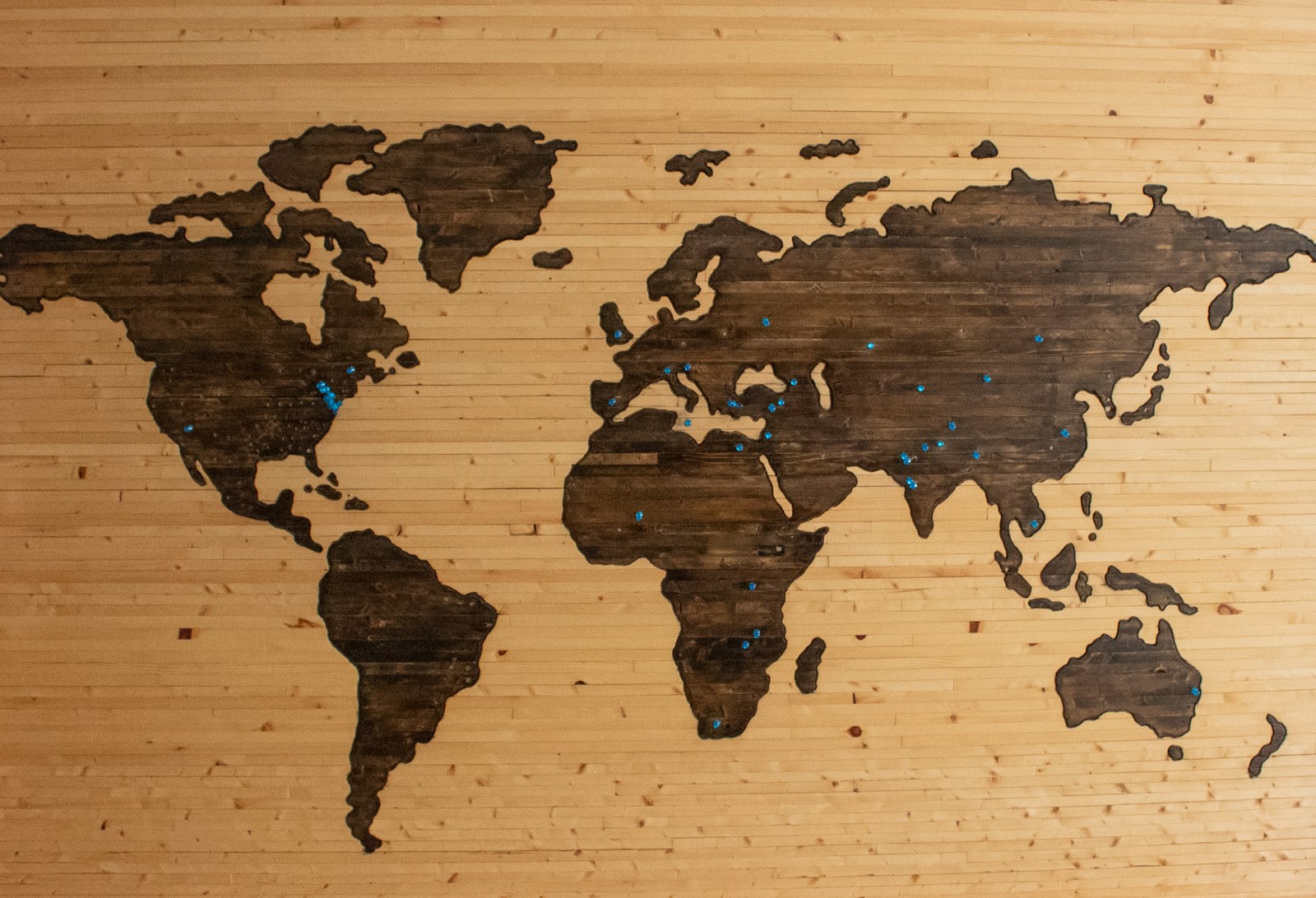World map marking locations across Europe and beyond